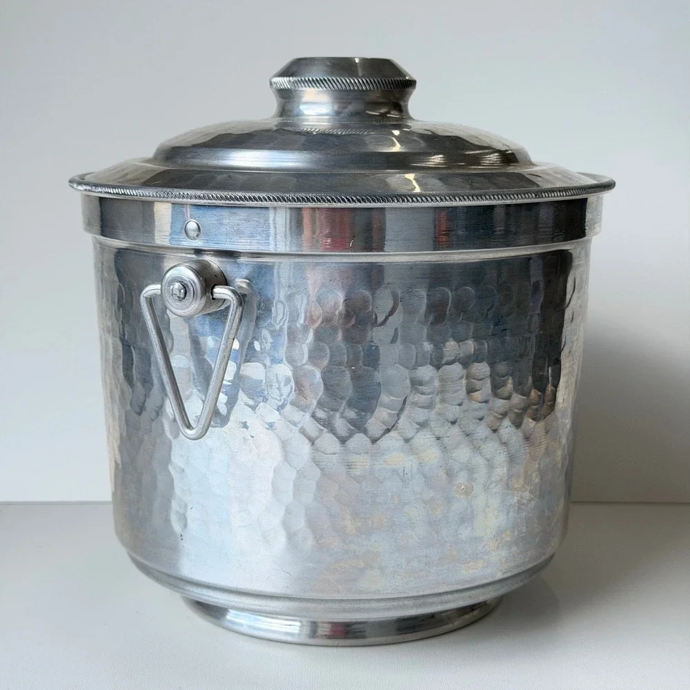Vintage‎ Hammered Aluminum Ice Bucket Silver Mid Century Italy